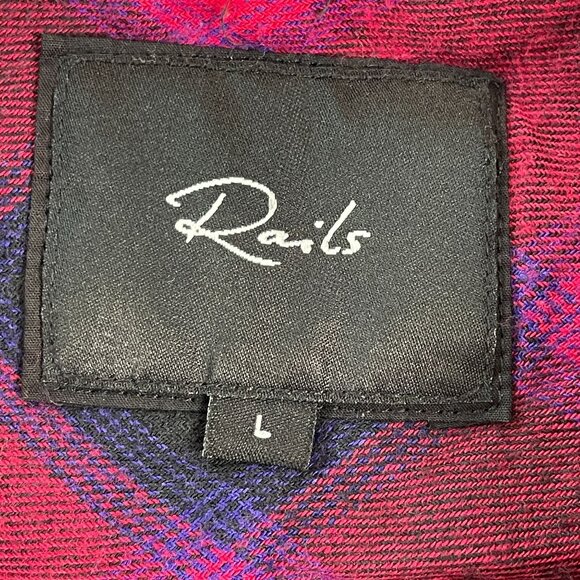 Rails Womens Large Milo Black Cherry Violet Plaid Button Up Flannel Shirt Top - Picture 3 of 7